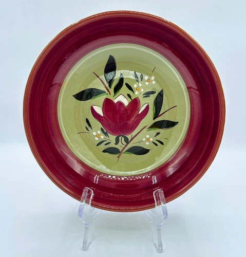 Stangl Pottery Magnolia Red Pink Flower 8" Round Serving Bowl 1953 Trenton NJ US