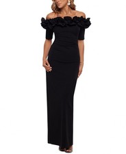 New $239 Xscape  Women's Long Short Sleeve Off the Shoulder Maxi Dress A6162