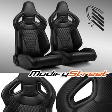 2x C-Series Black Stitching Reclinable PVC Sport Racing Seats Left/Right
