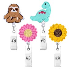 HASFINE 4 Pcs Nurse Badge Reels Retractable Badge Holder,Cute Sloth Dinosaur ...