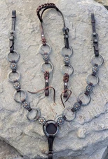 Engraved Ring Tack Set With Black Flower Conchos. Horse Tack 