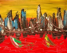 CITYSCAPE ABSTRACT ARTWORK DECO canvas painting  Original Oil Painting  4y65