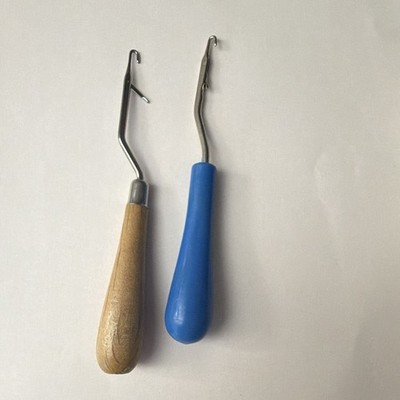 Lot of 2 Latch Needle Hinged Hook Tools for Rug Making with Handles