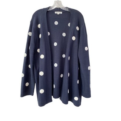 Honey Punch Polka Dot Rashanda Textured Cardigan Size 2X Navy Blue Academia Boho