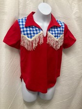 Country Western Dance Costume Fringed Shirt Red Blue/White Gingham boys Medium