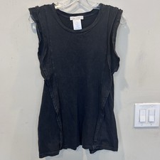 Anthropologie Eri + Ali Women Sleeveless Ruffle Tank Top Medium Black Casual