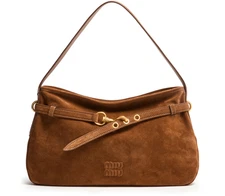MIU MIU Aventure Oak Brown Suede Shoulder Bag New & Authentic