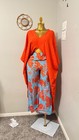 Women's 2-Piece Outfit Set Kimono & Wide-Leg Pants Floral Orange/Blue One Size — photo 2