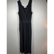 Gilli Black Sleeveless V Neck Wide Leg Jumpsuit Cropped Wide Leg Sz L stretch