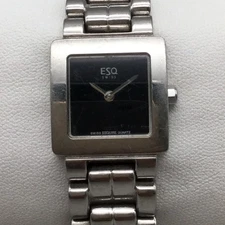 ESQ Swiss Esquire Watch Stainless Steel Square Black Dial Mens 22mm New Battery
