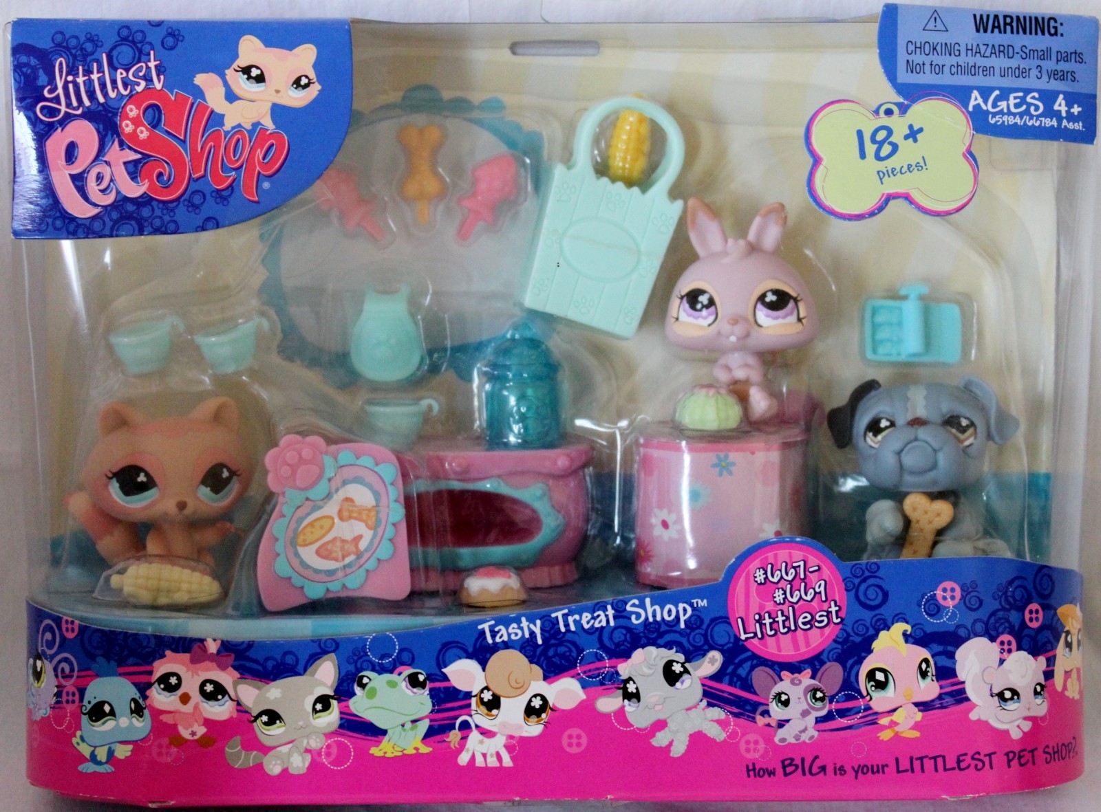 LITTLEST PET SHOP Tasty Treat Shop 2007 Bunny #667 Bulldog #668 Cat ...