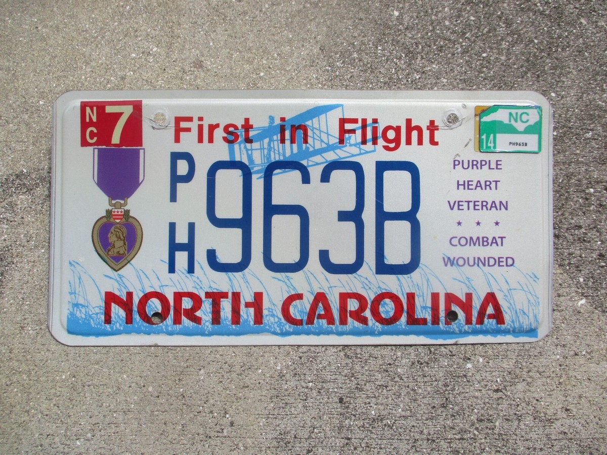 North Carolina 2014 Purple Heart license plate # 963B | eBay