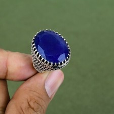 Faceted Blue Saphire 925 Sterling Silver Handmade Jewelry Available In Ring Size