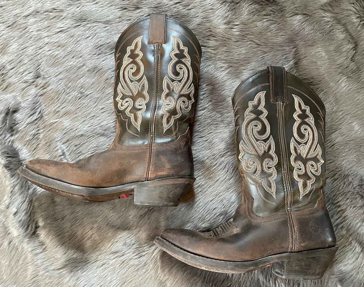 Vintage Western Double H HH Cowboy Leather Brown Boots Calf