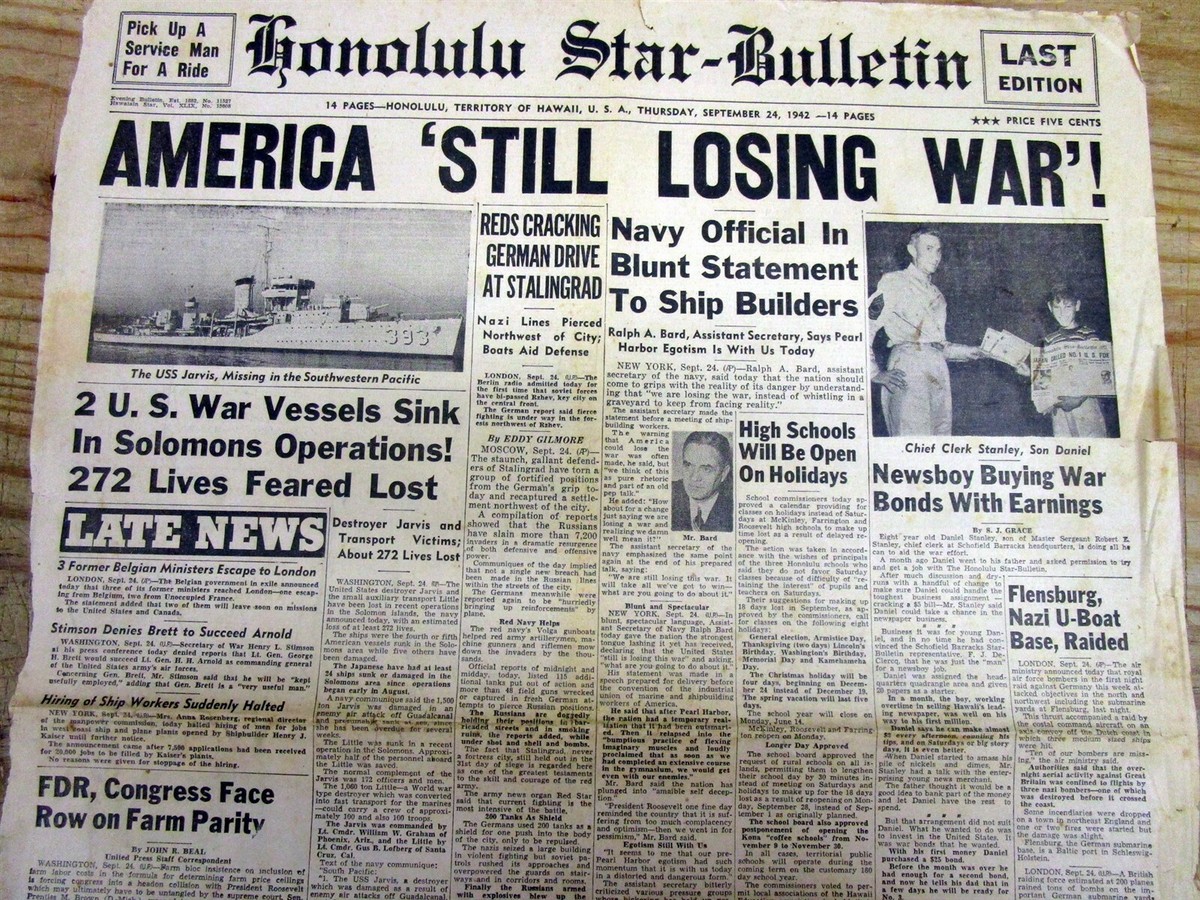 1945 WW II HAWAII headline newspaper US ADMITS it is LOSING the
