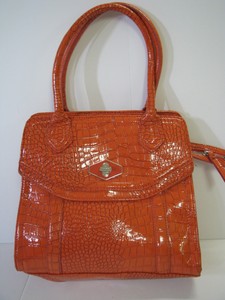 Nine West Bright Orange Faux Patent Leather Purse Mock Croc Gorgeous Image Is Loading Nine West Bright Orange Faux Patent Leather Purse