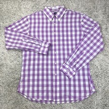 RVYC Shirt Men Large *SM STAIN* Purple Check Long Sleeve Button Down Made In USA