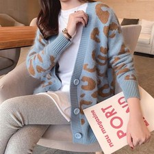 Women Knitted Button Down Front Cotton Floral Cardigan Long Sleeve Top Sweater