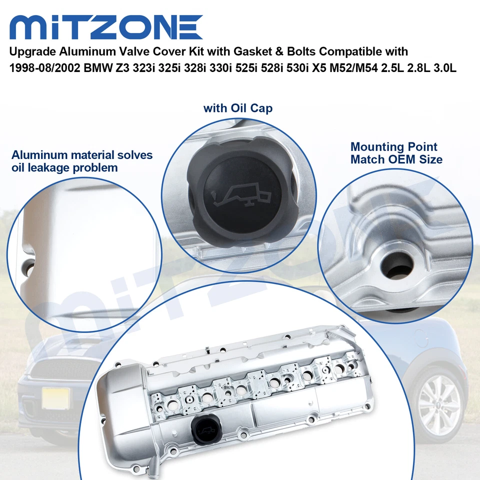 ALUMINUM Valve Cover w/ Gasket for 98-02 BMW E39 525i 528i E46 325i 328i 330i X5 - Image 4 of 4