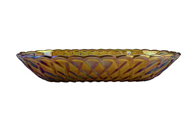 Vintage Carnival Glass Serving Tray Basket Weave Bread Bowl Marigold Candy Dish
