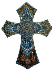 Southwest hand painted cross. Dot Paint. Wood Cross. Resin Sealed. Gift