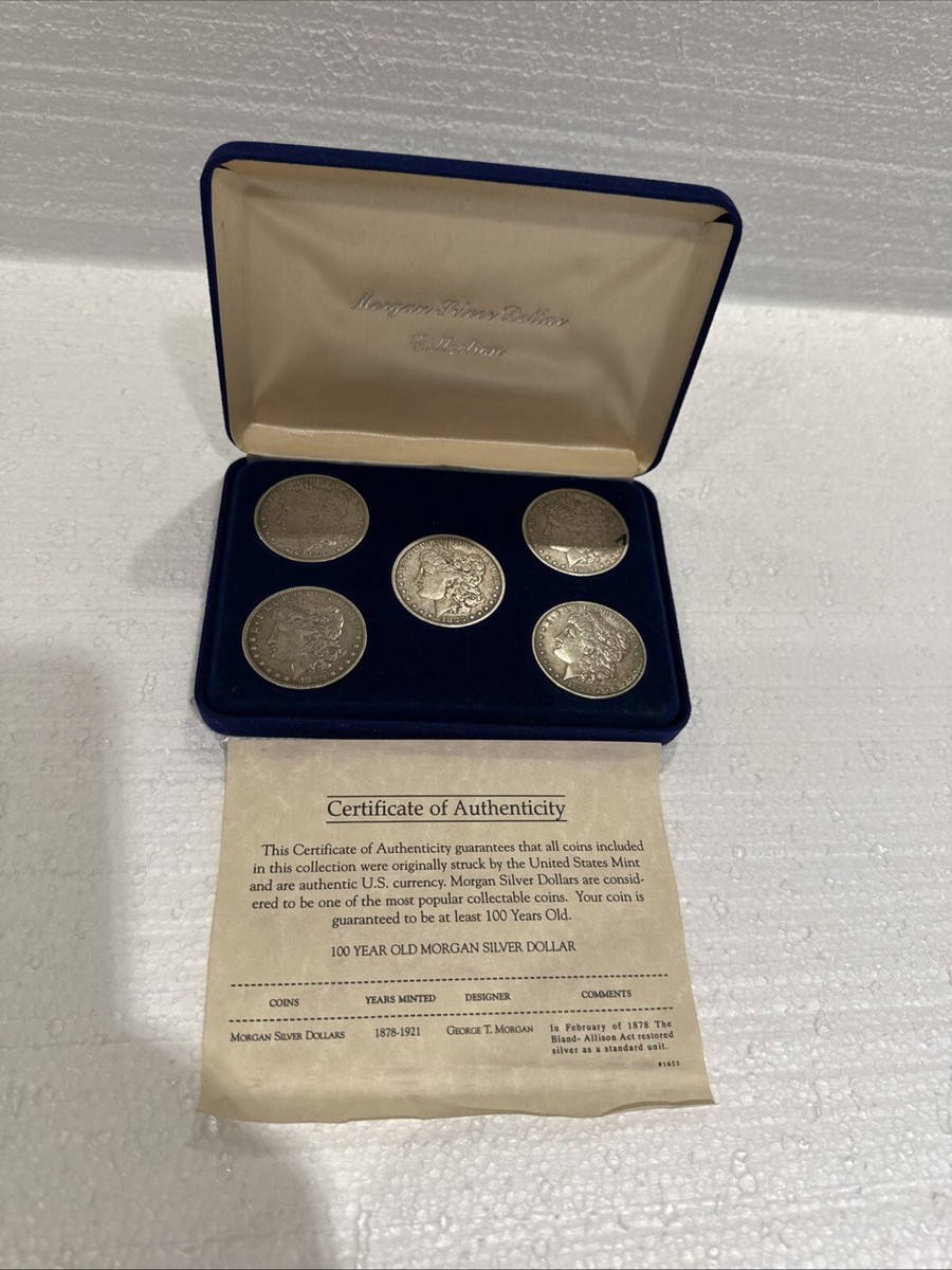 Morgan Silver Dollars - Set Of 5 2x 1888 O ,1883 1884 ,1880, CoA