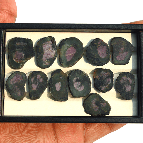 12 Pcs Natural Watermelon Ruby Untreated 19mm-24mm Rough Slice Loose Gemstones - Picture 2 of 14