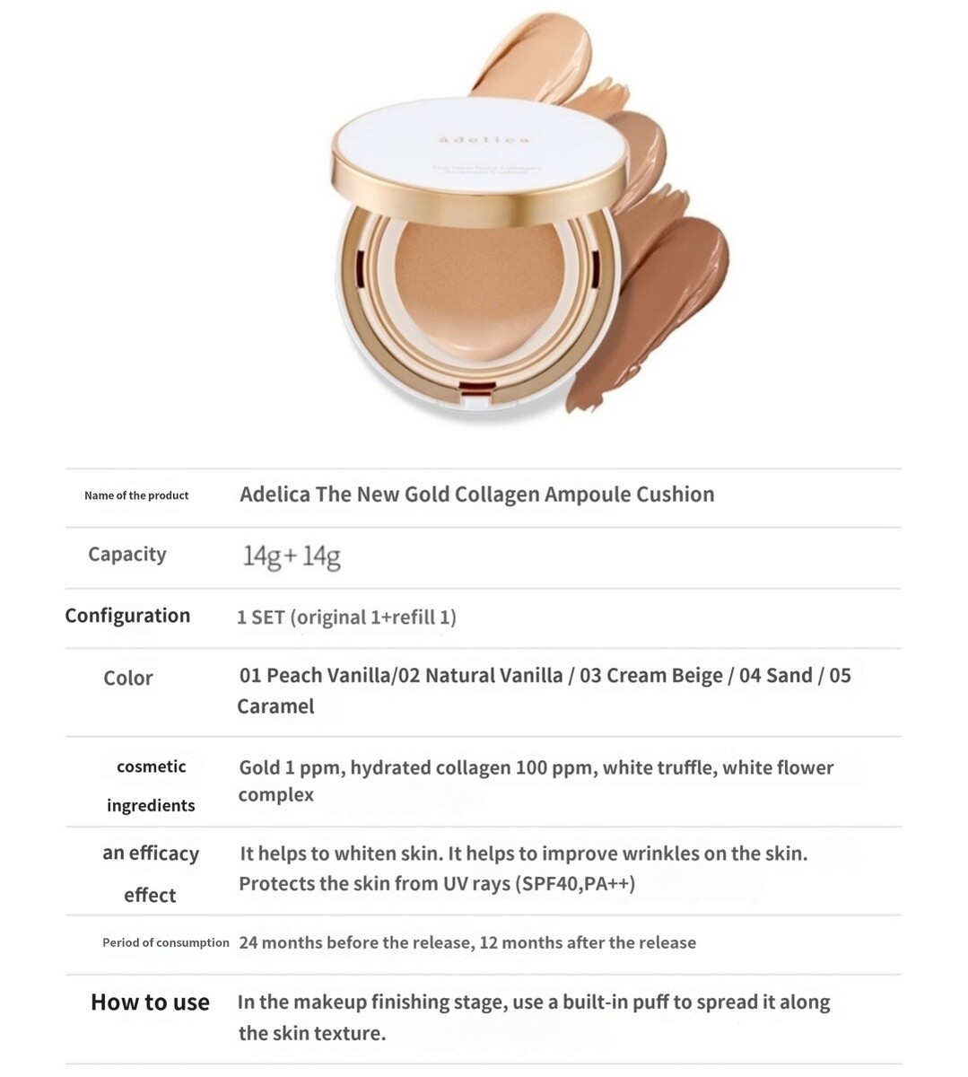Atomy Adelica The New Gold Collagen Ampoule Cushion 14g x 2ea K