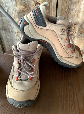 Womens Merrell Nerve Performance Leather Suede Hiking Shoes Tan Orange US 8.5