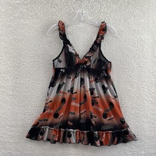 Y2K Vintage Mesh Babydoll Slip Medium Orange Black Boho Fairy Grunge Whimsigoth