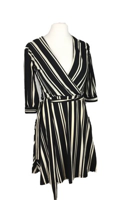 black and white striped wrap dress