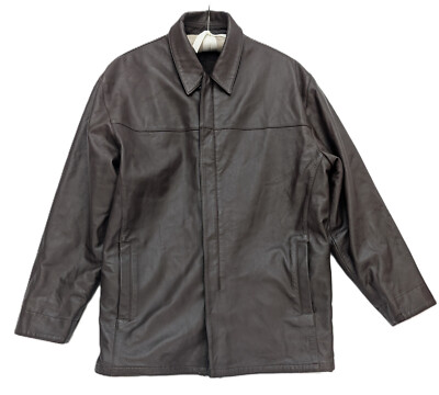 Men's Reversible Leather Jacket Coat Brown Wool Alberto Zimni Size XL