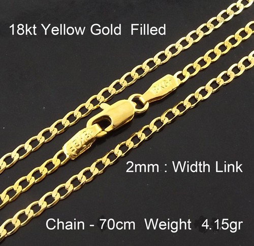 Gold Chains Real Yellow 18ct Filled Solid Ladies 2mm Curb Link Pendant Necklace - Picture 9 of 10