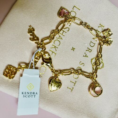 Loveshackfancy Kendra Scott Gold Charm Bracelet Bow TeaCup Heart NWT MOTHERS DAY - Afbeelding 1 van 4