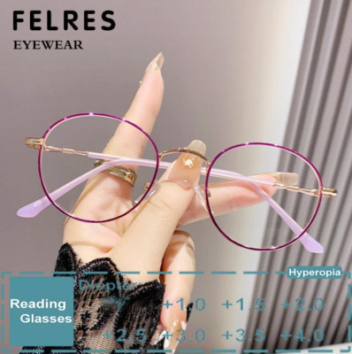 Metal Round Anti Blue Light Reading Glasses For Women Fashion Presbyopic Glasses