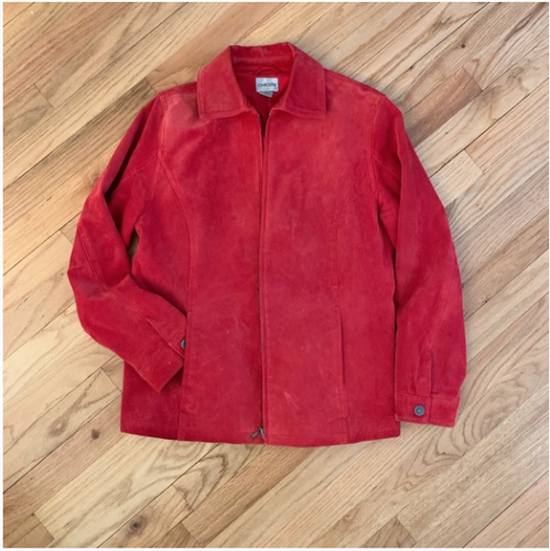 Chicos Red Suede Zip Up Jacket With 