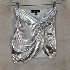 EGO Silver Metallic Pull On Twisted Sexy Festival Micro Mini Womens Skirt Size 2
