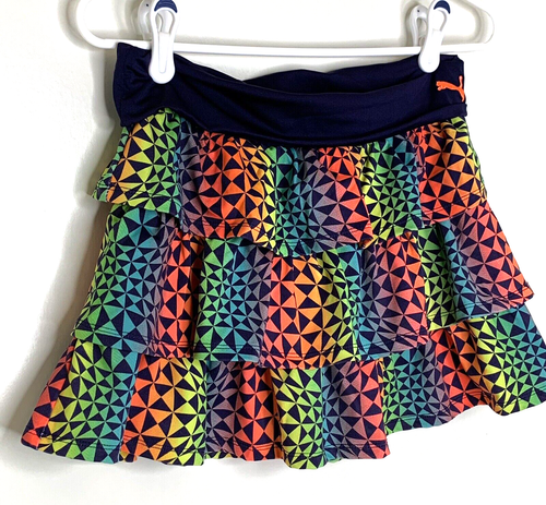 Puma Girls XL Multicolored Geometric Print Tiered Tennis Skirt Skort Undershorts - Picture 2 of 5
