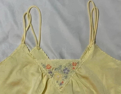 90s Vintage Coquette Cinema Etoile Floral Embroidered Yellow Mini Babydoll XS