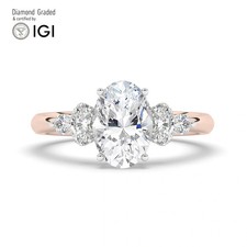 Oval Diamond Trilogy Ring 9k Rose Gold Labgrown 2.45 Ct Solitaire