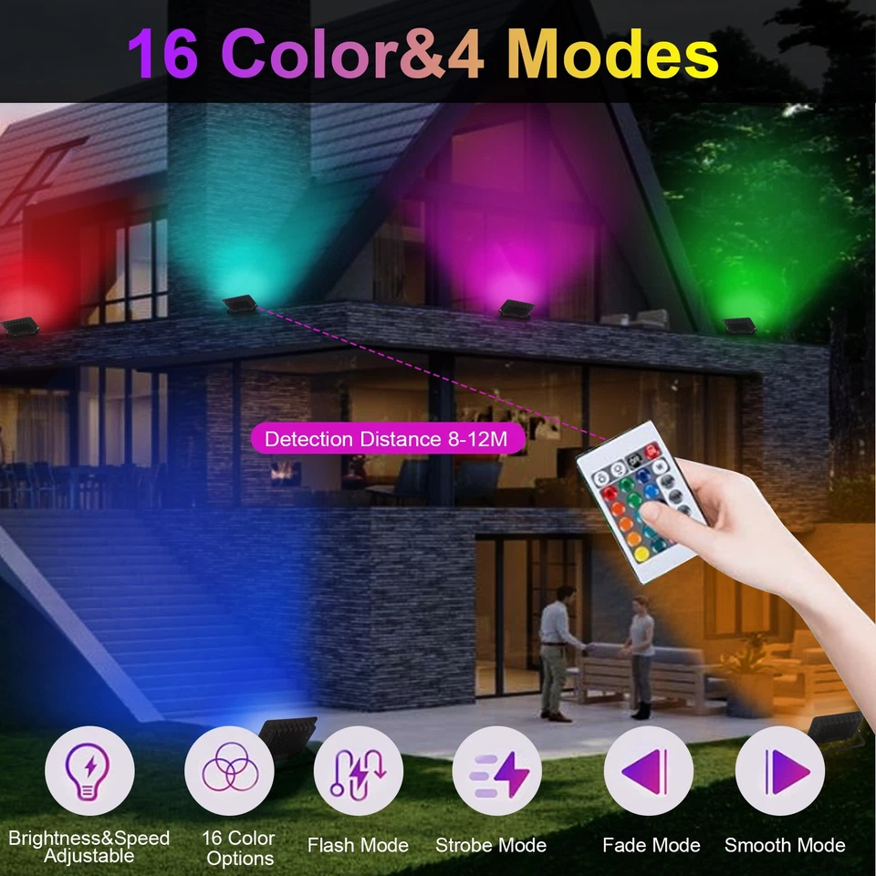 1-10x RGB LED Fluter Außen Strahler Scheinwerfer Dimmbar Außenbeleuchtung 100W - Bild 4 von 4