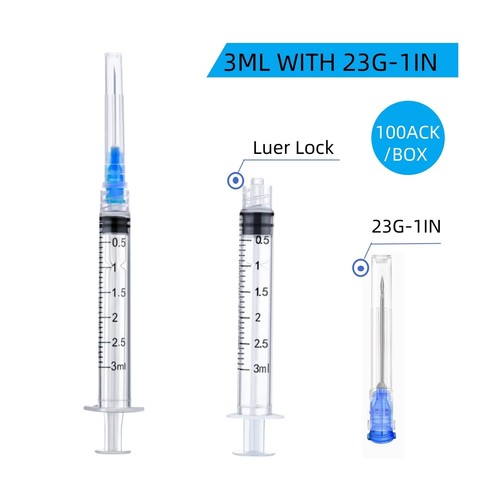 100 Pack Disposable 3ml/cc Lab Syringes with 23Ga 1 Inch Needle Luer Lock, In... - Picture 2 of 7