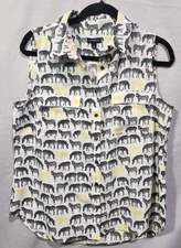 Talbots White Black Yellow Zebra Print Collared Sleeveless Button Down Tank 12