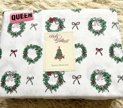 RUBY RIBBONS BY INDIGO HOME CHRISTMAS WREATH BOW 4 PIECE QUEEN BED SHEET SET