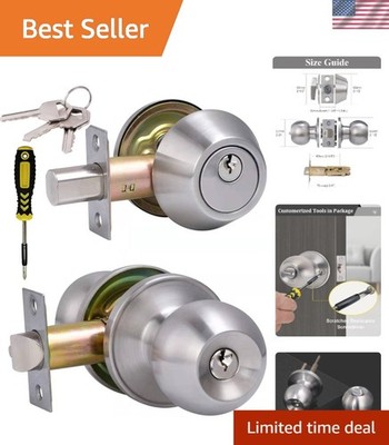 Stylish Satin Nickel Door Knob with Single Cylinder Deadbolt - Secure & Elegant