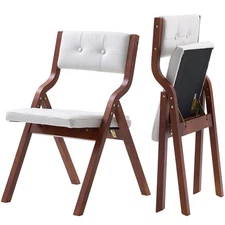 VEVOR Wooden Folding Chairs with Padded Cushion and Wooden Frame White Set of 2