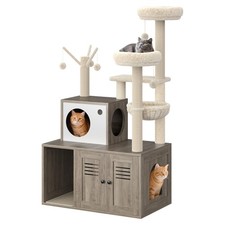 Cat Litter Box Enclosure with Tree Tower and Condo, Hidden Pet Washroom Furni...