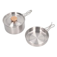 Pot And Pan Set 304 Stainless Steel Camping Cookware Mess Kit With Storage HE