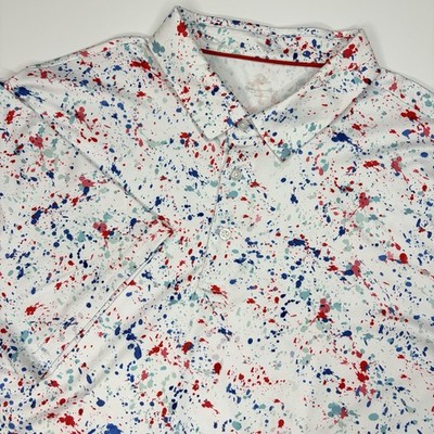 Obla Performance Polo Mens XL Red White Blue Paint Splatter Golf Shirt