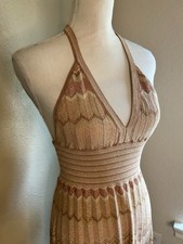 Vintage Style Chevron Lurex Knit Maxi Strapless Dress 70s Halston Style Size S